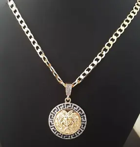 Luxury 14K Gold Plated Medusa Head Pendant w/ 3mm 20" Cuban Chain Hip Hop Necklace 33mm CZ Stones All Occasions