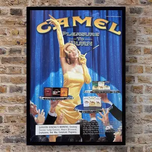 Vintage 2000s Pin Up Girl Camel Pleasure To Burn Desert Camels 00s Y2K Magazine Page Ad Poster Print Wall Art Home Decor Retro