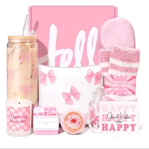 Gift Baskets for Women, 9pcs Unique Happy Birthday Gifts for Women, Best Christmas Ideas Box w/Coquette Bow Aesthetic Cup for Her Teen Girl Sister Friend Friendship Sweet 16th 18th 21st Bday