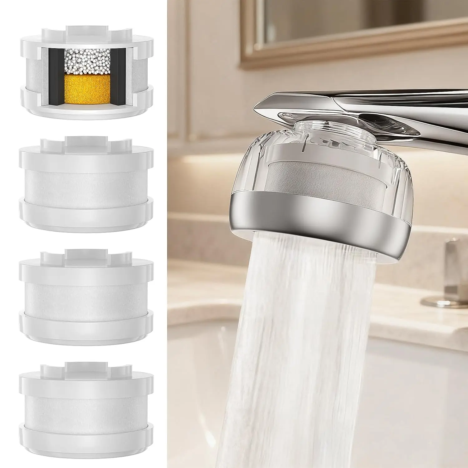 Kitchen Sink Water Filter Faucet Tap with ABS Plastic Housing, NSF-Tested Cartridge Set, Chlorine & Sediment Reduction, Purifies Water for Skin-Sensitive Users