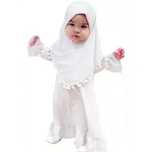 Girls Muslim Dress Set, Long Sleeve Spring Autumn, Middle East Ramadan Skirt + Headscarf Hijab Two-Piece, Kids Fashion Clothing
