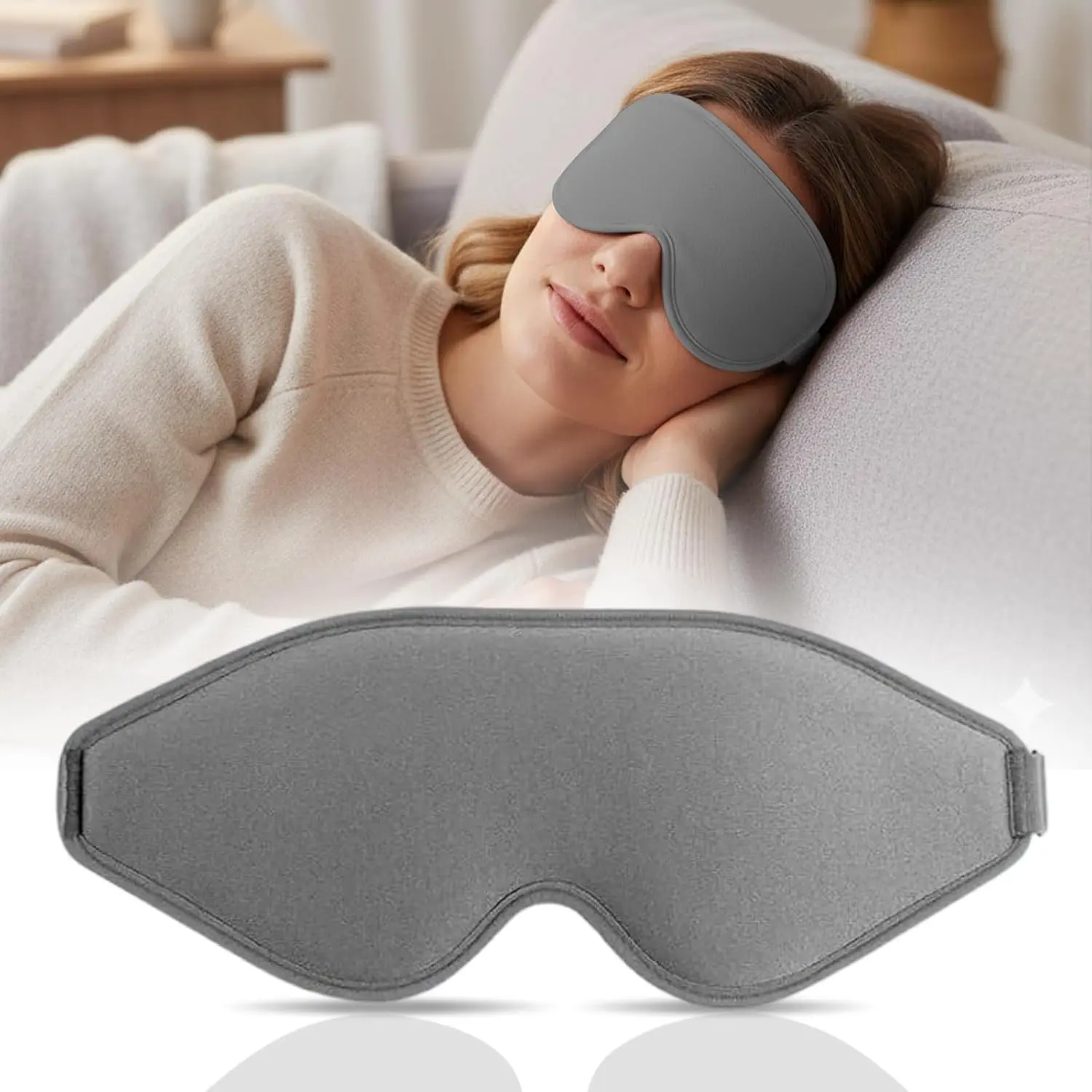 CCidea Luxury 3D Sleeping Mask - 100% Blackout Eye Mask with 18mm Deep Eye Cups, Soft Foam, Breathable Memory Foam, 0-Pressure Adjustable Strap for Travel & Better Sleep