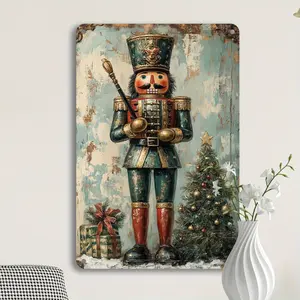 1pc Vintage Nutcracker Decorative Tin Sign,  Wall Hanging Plaque, Multipurpose Retro Wall Art, 20.32x30.48 cm, with No Electricity Needed for Home & Garden, Christmas & Halloween Decor