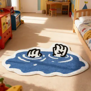 Creative Cartoon rug, 1 count funny rug comfortable irregular rug, fluffy foot mat, cool rugs, beautiful home decoration,room decor，Gifts for boys and girls，suitable for bedroom bedside living room area study cloakroom home scene, Cartoon pattern rug