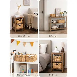 Rattan Scalloped Edge Basket - Hand-Woven Multicolor Organizer with Built-in Handles, Ideal for Organizing and Decor