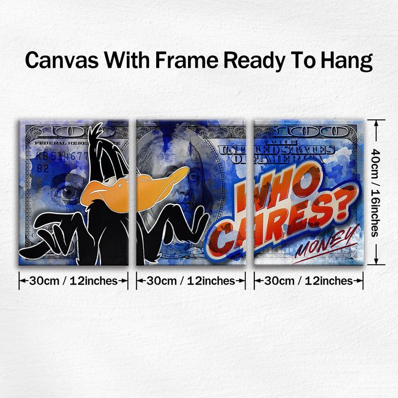 Daffy Duck Money Themed Creative Poster, Wooden Framed Canvas Painting, Modern Art Wall Art for Home Living Room Bedroom Decor, Ornaments