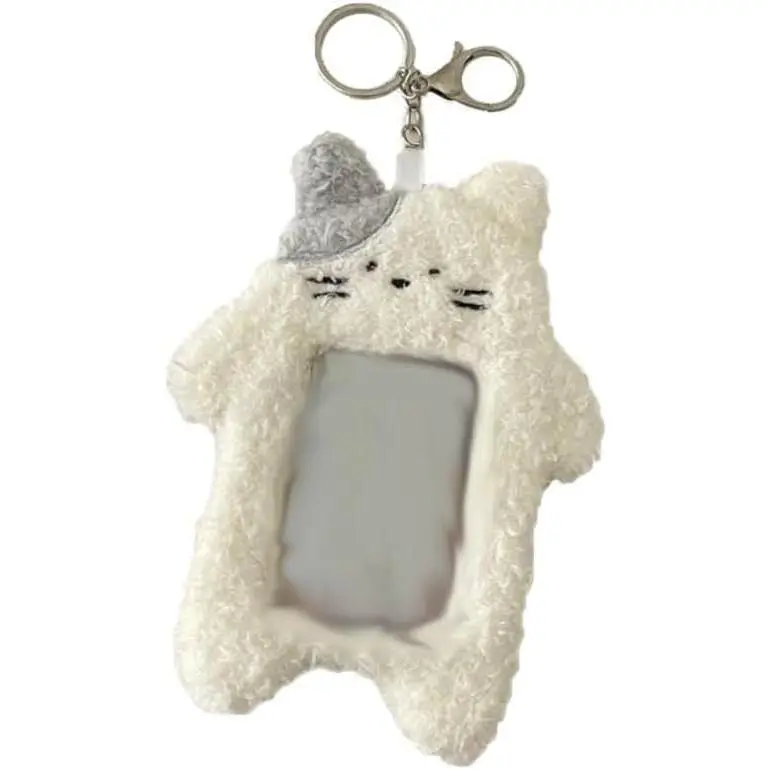 White Cartoon Plush Photocard Holder with  Pendant Kawaii  Cute Card Sleeve Student Photocard Holder Photocard  Card Cases Card and ID CasesIdentification Badges and Supplies