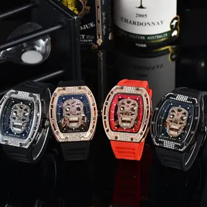 Diamond-studded skull-shaped fashion men's watch in wine barrel style waterproof multifunctional exquisite band Luxury Touchscreen Racing Sport collectibles gshock full metal Elegant Quartz Set luminous hand Business Casual Quartz Watch sportive analog-di