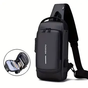 1pc New Password Lock Chest Bag, Travel Men's Multi Functional Going Out Motorcycle Large Capacity Bag