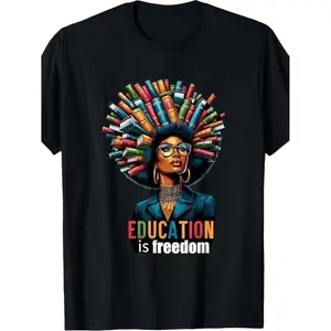 Black History Month Education Teacher T-Shirt | Live It Learn It Afro Books Graphic Tee | Cultural Pride & Freedom Short Sleeve Top for Men & Women