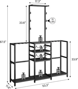 Indoor Gun Racks for Floor Standing Gun Display Stand, 68" Tall Gun Rack, Rustic Wooden Gun Stand with Soft Padding and Pistol Holder, Holds up 13 Long Guns and 8 Handguns(Black, 53.3" L)