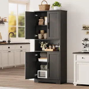 70in Tall Kitchen Pantry Cabinet, Storage Cabinet with Doors and Adjustable Shelves, Freestanding Cupboard for Living Room, Dining Room, Bathroom, Black