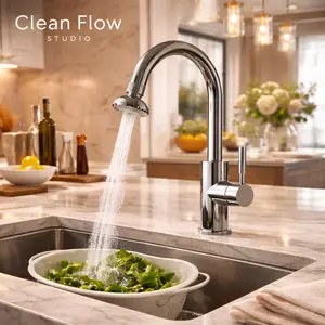 【CleanFlow Studio】Minimalist Faucet Aerator | 360° Pivot & Anti-Clog | Efficient Turbo Water Flow | Effortless Hand Installation | Standard Home Faucet Fit