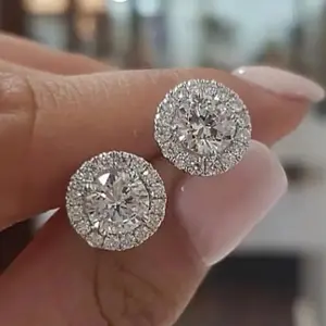 1 Carat Round Moissanite Stud Earrings White Synthetic Zirconia for Engagement