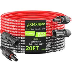 20Ft 10AWG Waterproof Solar Panel Extension Cable with Tool-Free Connectors 6mm² PV Cable for Home Boat RV Solar Panels