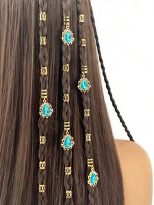 29pcs Luxury Plain Alloy Filigree Inlaid Rhinestone Hair Jewelry Accessories Pendant, DIY Hair Beads Braiding Hair Clips Decoration, School Stuff