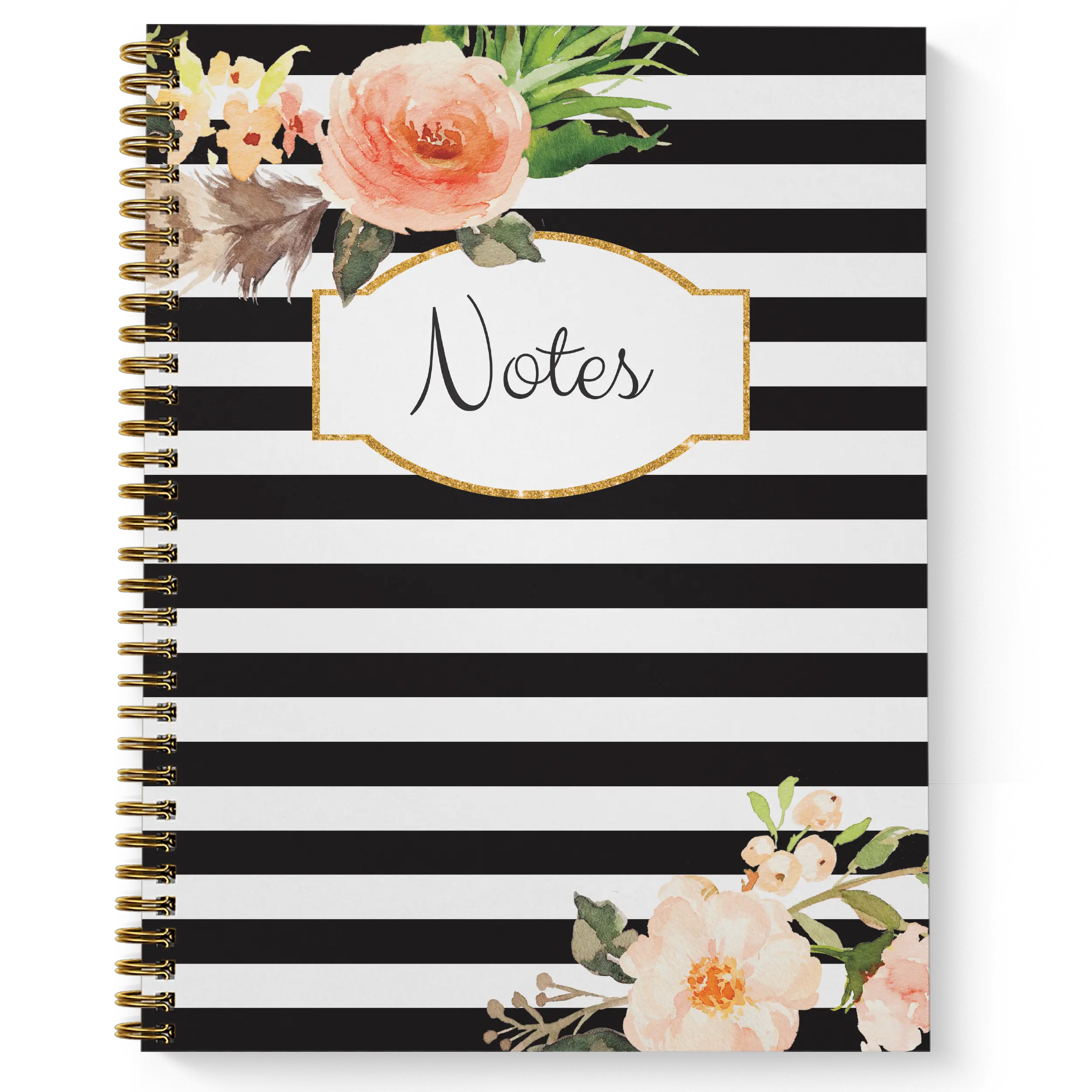 Softcover Classic Floral Notes 8.5" x 11" Spiral Notebook, 120 College Ruled Pages, Durable Gloss Laminated Cover, Gold Wire-o Spiral. Made in the USA