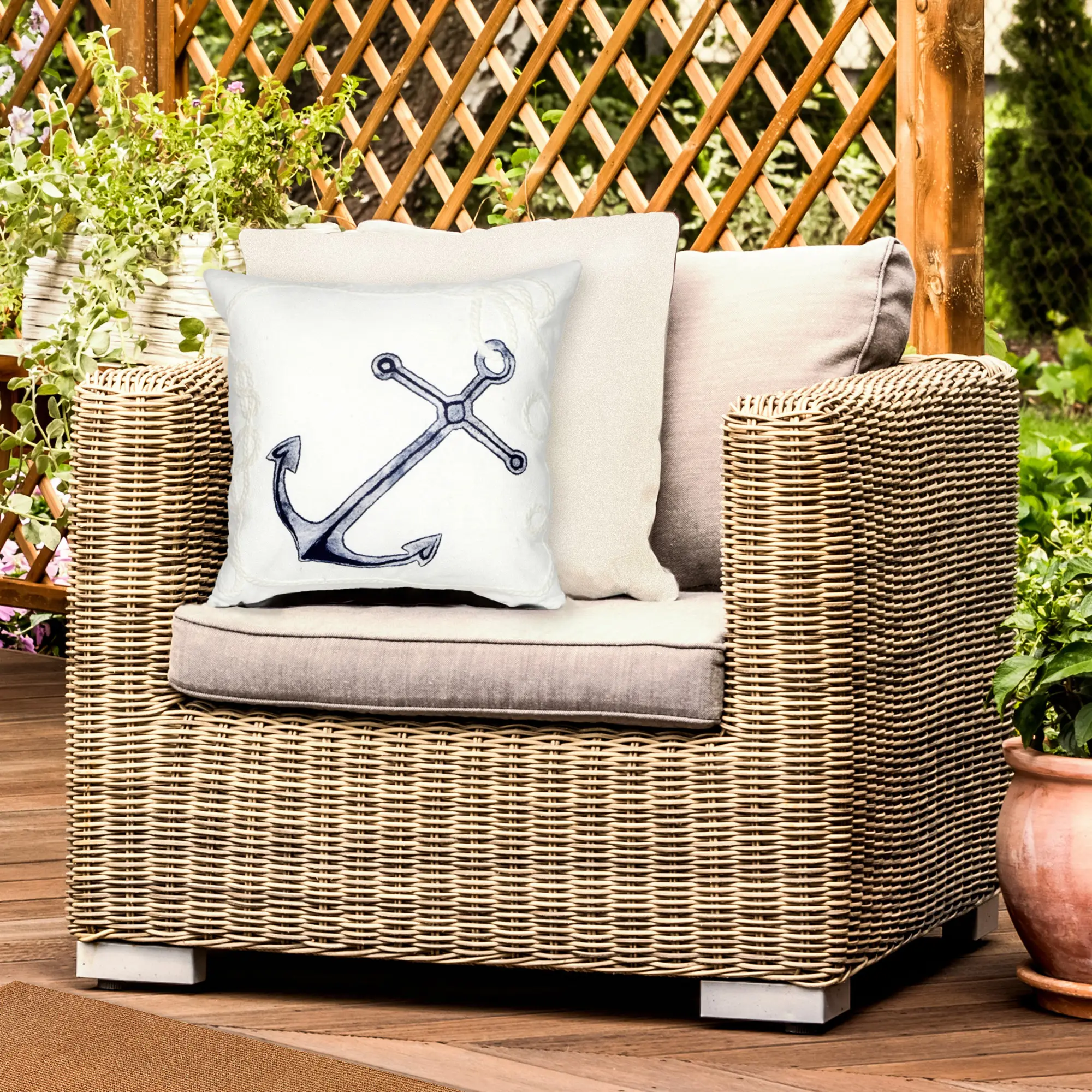 Lush Decor VISIONS II Handmade Indoor-Outdoor Pillow - Traditional Nautical, Colorful Marina Style, Embellished Cushion for Patio Furniture & Sofa, Outdoor Cushions For Patio Furniture, Cushions For Sofa