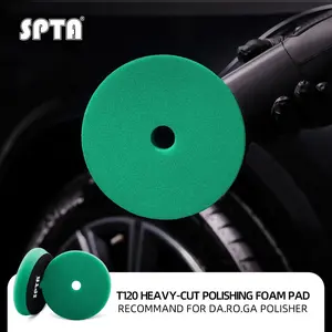 SPTA 3 Inch to 6 Inch T120 Green Heavy Cut Foam Polishing Pad For DA/RO/GA Car Buffer Polisher To Remove 1200/1500# Sanding Disc Marks ,Deep Scratches,Overspray, Orange Pee & Heavy Oxidation