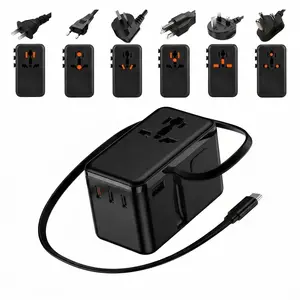 VOFOX Nano GaN Charger, 7-in-1 Global Fast Charger, 100W Retractable USB-C Cable, 3USB-C+1USB-A, Universal for Small Appliances, Travel Adapter for iPhone Laptop, 2026 Portable Tech