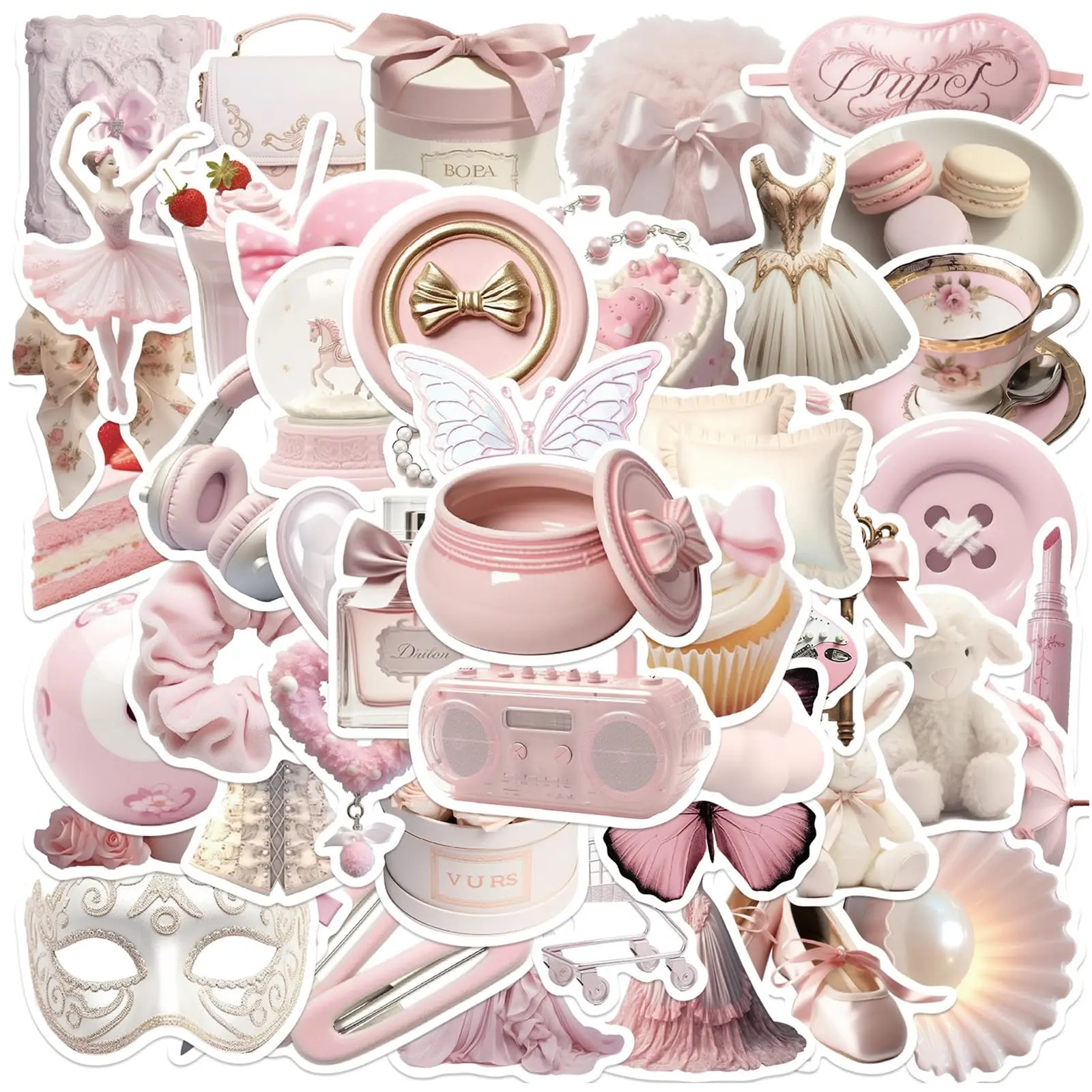 50 Pcs Coquette Stickers, Pink Cute Girl Sticker Pack, Kawaii Aesthetic Stickers for Water Bottles Laptops Phones Waterproof Decals Suitable for Kids Teens Adults,Coquette Party Decoration Supplies