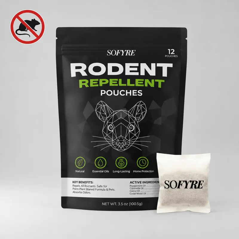 SoFyre Rodent Repellent Pouches (12 Pouches) – Natural Rodent Repellent with Peppermint & Cinnamon Oils, Kids and Pets Safe Rodent Repellent, Long Lasting Rodent Control