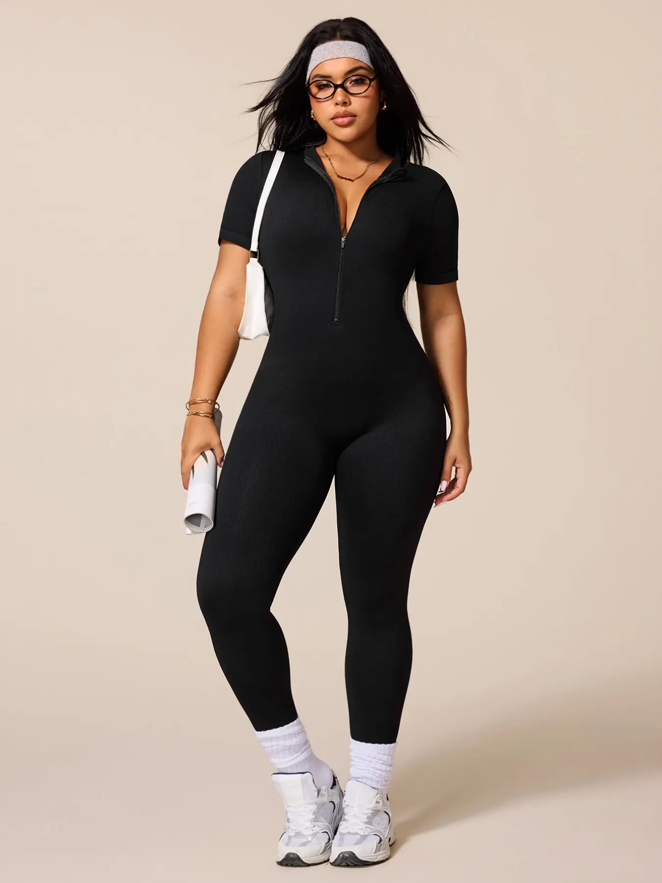 Plus Size Women's Half-Zip Sports Jumpsuit, Yoga Jumpsuit for Daily Outdoor Use, High Elasticity Fitness Jumpsuit, Comfortable and Not Tight, Stretchy Jumpsuit, Workout Fitness Jumpsuit, Activewear Jumpsuit, Athletic Jumpsuit, Workout Jumpsuits