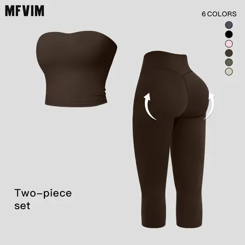 Women's 2-Piece Gym Workout Set, MFVIM Soft Skin-Friendly Nude-Feel Camisole Top + High-Waisted 3/4 Yoga Leggings, Butt-Lifting Slim-Fit Athletic Women's Clothes
