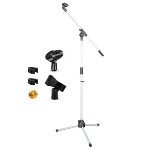 5 Core Tripod Mic Stand Floor Adjustable 18 to 72 Inches Sturdy Boom Arm Holder Microphone Stands Pedestal Para Microfono for Singing MS 080 WH