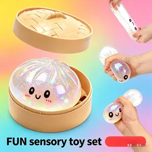 Simulated Dumpling Squishy Stress Relief Toy - Giant Galaxy Glitter Rainbow Dumpling, Cute Anxiety Relief Fidget Toy with Steamer Box, Soft Squeeze Decompression Dough for Adults (Home & Festive Party Bag Gift), Galaxy Dumpling Squishy,summervibes