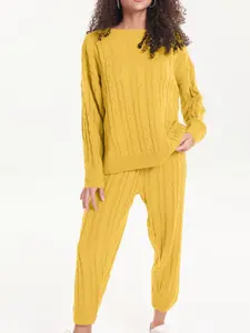 Two-Piece Set for Autumn and Winter, Long Sleeve Pullover Sweater with Knit Long Pants, Casual Minimalist for Everyday Wear