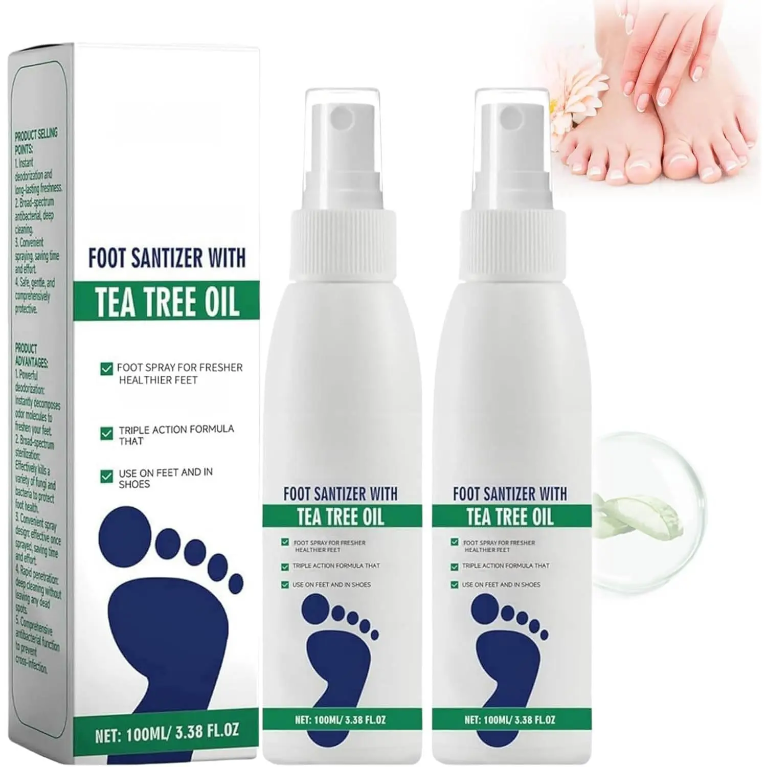 2Pack Tea Tree Oil Foot Spray-Plantar Moisturizing Deodorant for Odor Control&Dry Feet Care,Natural Foot Sanitizer with Antifungal Properties,Clear Foot Sanitizer Spray,for Foot&Shoe Freshness,Foot Deodorizing Care Spray,Advanced Foot and Nail Spray