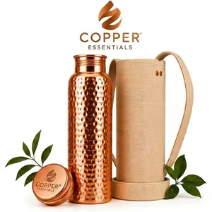 Copper Water Bottle 32oz 1000ml w Canvas Bag 100 Pure Copper for Drinking Lab Tested Heavy Duty Leak Proof Ancient Ayurvedic Tumbler BPA Free Stylish Reusable Mug