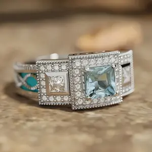 Unique luxury design Bohemian style ladies fashion turquoise classic engagement wedding imitation synthesis ring perfect daily women fashion jewelry gifts for girlfriends and lovers