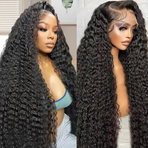 210%/180% Density Deep Wave 13x6 HD Transparent Lace Frontal Wig Human Hair Deep Wave Curly Wigs Human Hair For Black Women With baby hair Wet And Wave Lace Front Wig 200% Density