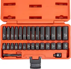 NEIKO 02481A 1/4" Drive Impact Socket Set, 30 Piece, Metric Sizes 4 – 15 MM, Deep and Shallow Sockets, Chrome Vanadium Steel, 3/8” to 1/4” Reducer, Hex Shank Socket Impact Adapter, Socket Wrench Set