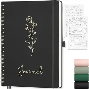 Dotted Journal Spiral Notebook, 140 Pages, A4 Large 8.27"x11.2", PU Leather Hardcover, 100 GSM Thick Paper, 5mm Dot Grid Notebook for Journaling, Planning, Drawing, Writing, Black