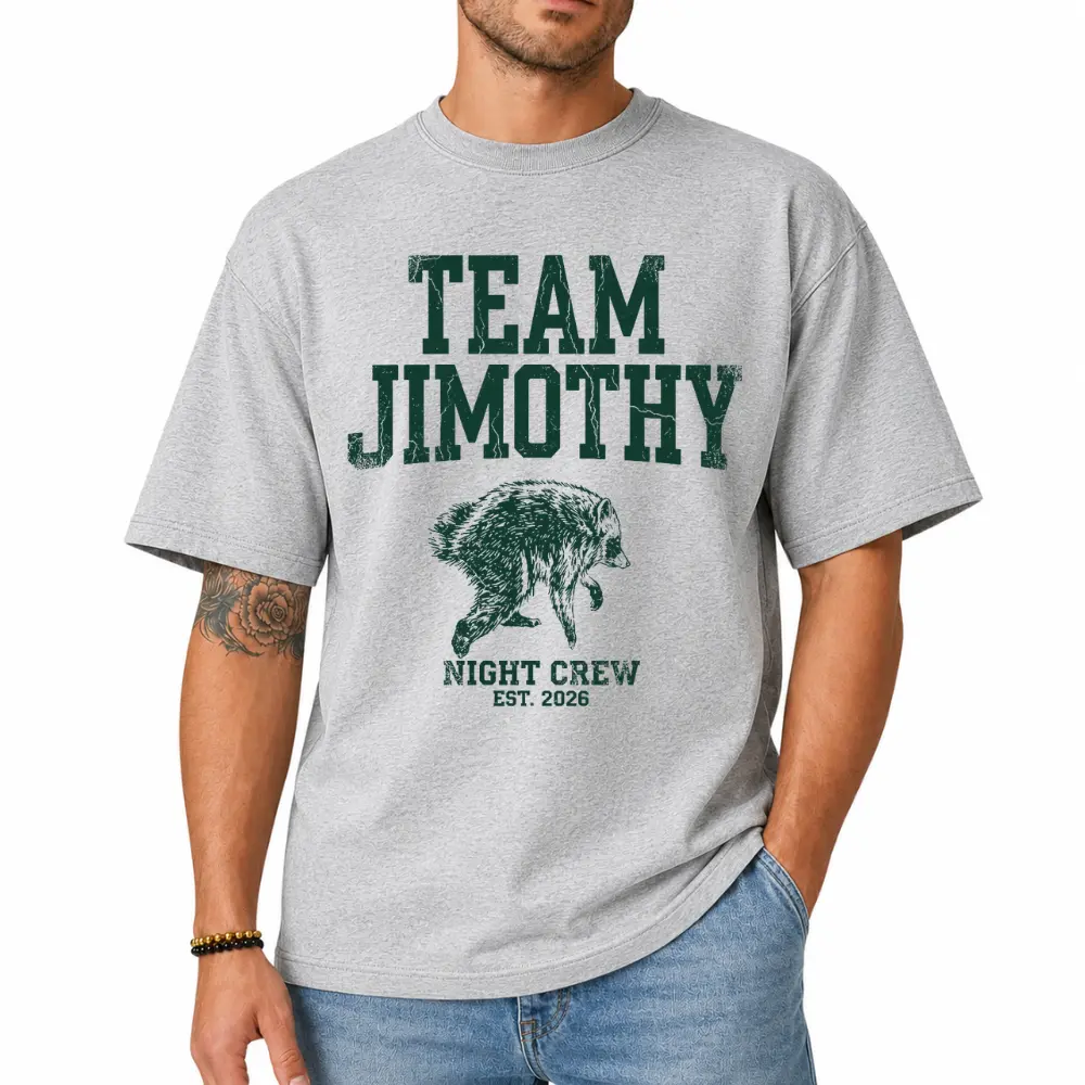 Team Jimothy Crew Night Est 2026 Seattle Raccoon Viral Memes T-Shirt, Jimothy Crew Night Seattle Raccoon Shirt, Unisex Graphic Tee, Womenswear Menswear