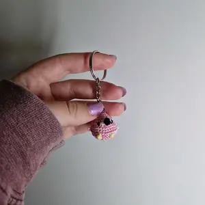 Handmade plushie variegated pink flamingo crochet amigurumi - microcrochet keyring