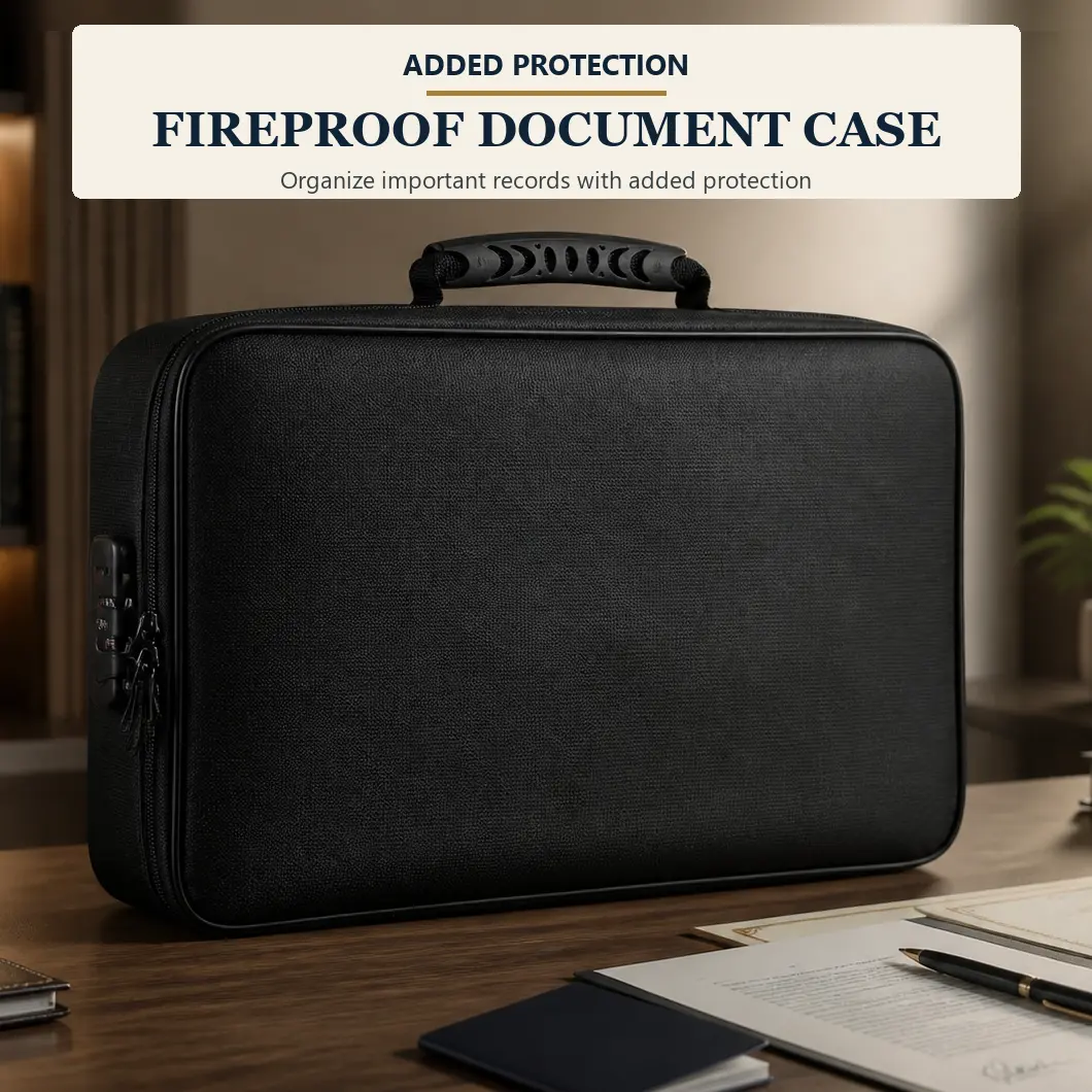 Fireproof Document Case with Combination Lock, 10L Flame-Proof Splash-Resist Storage Bag with Compartments, Portable Office-Home Organizer for A4/US Letter Documents, Certificates, Tablet