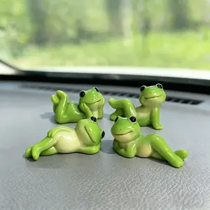 4PCS Cute Frog Car Dashboard Decor, Dashboard Accessories, Car Interior Ornaments, Funny Green Frog Figurines Ornaments, Mini Resin Frog Statues for Home, Office, Desk, Funny Relaxing Pose Ornaments, Gift for Frog Lovers