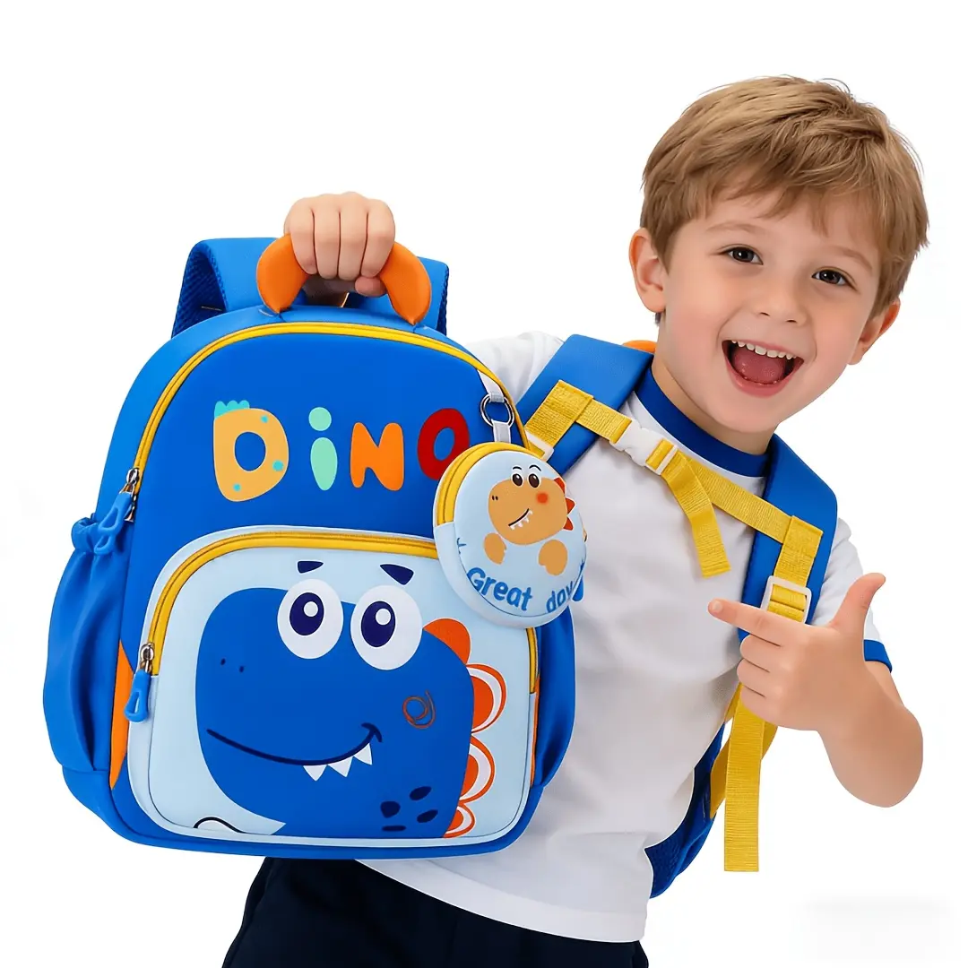 Dinosaur Backpack with Book Compartment - Lightweight Bookbag Suitable &, Adjustable Straps & Cute Print