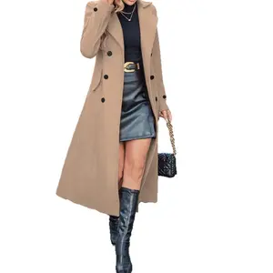 Women's Solid Double Button Lapel Woolen Coat Elegant Long Sleeve Fitted Coat for Autumn Winter Casual Minimalist Outerwear Gift for Her Army Green Basic Everyday Suits Tops Womenswear Jackets winter clothes women zip jacket