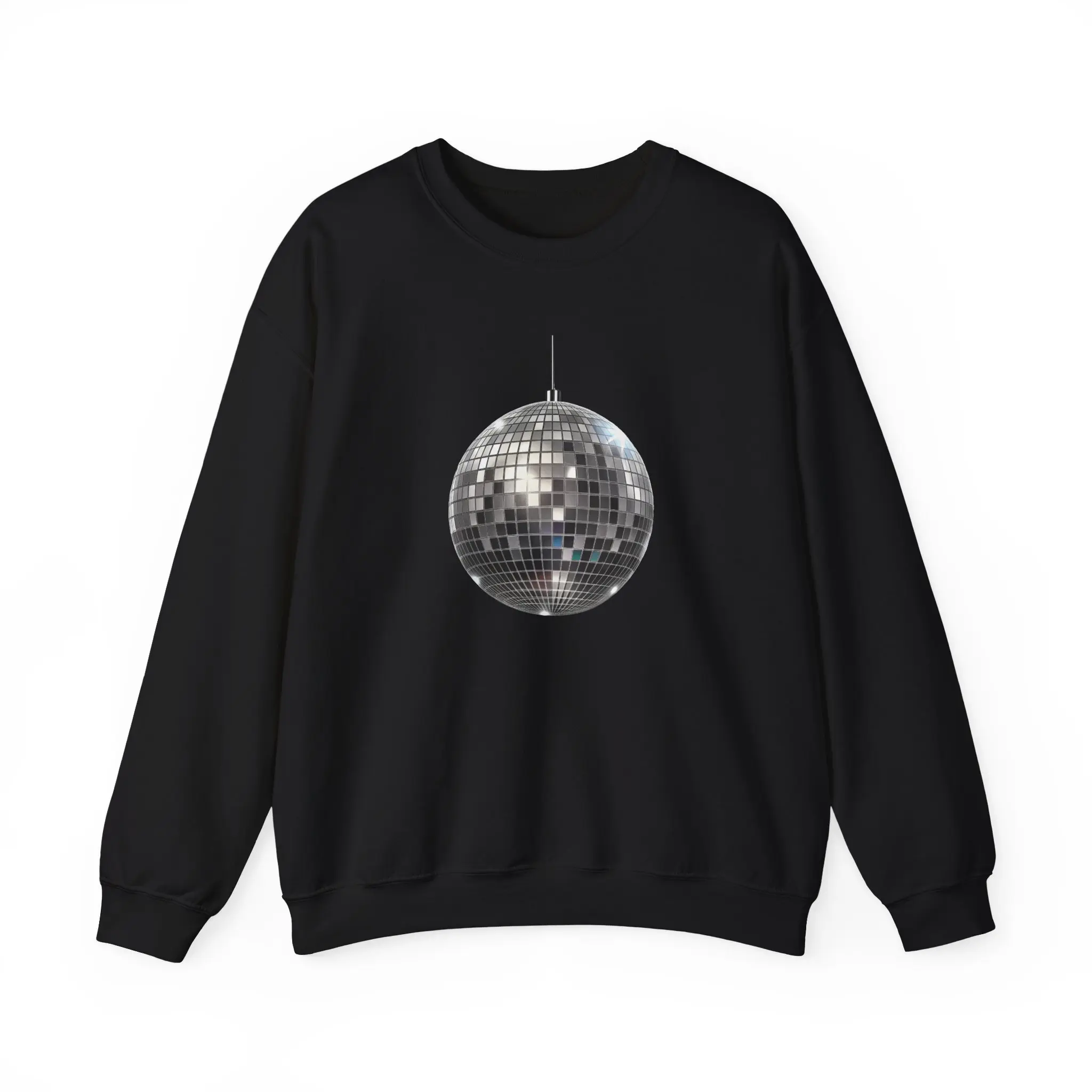Women's Knit Disco Ball Printed Soft Cotton Blend Sweatshirt - Classic Casual Longsleeves Round Neck Pullover with Embroidered, Ribbed Style Details