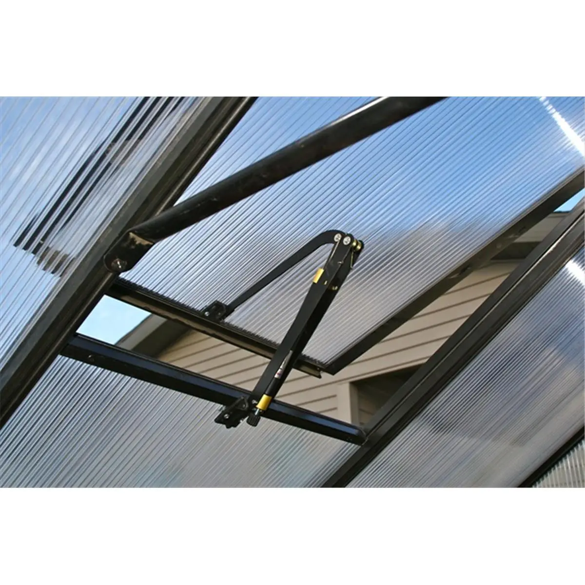 Riverstone Industries Monticello Automatic Metal Roof Vent Kit - Black, Aluminum Frame, Easy Install, 48 x 2 x 24 in, 10 lbs, Polycarbonate Greenhouse Automatic Vent Opener, for Greenhouses