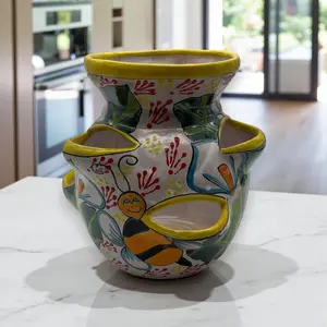 Talavera Strawberry Pot | Bumble Bee Garden Planter