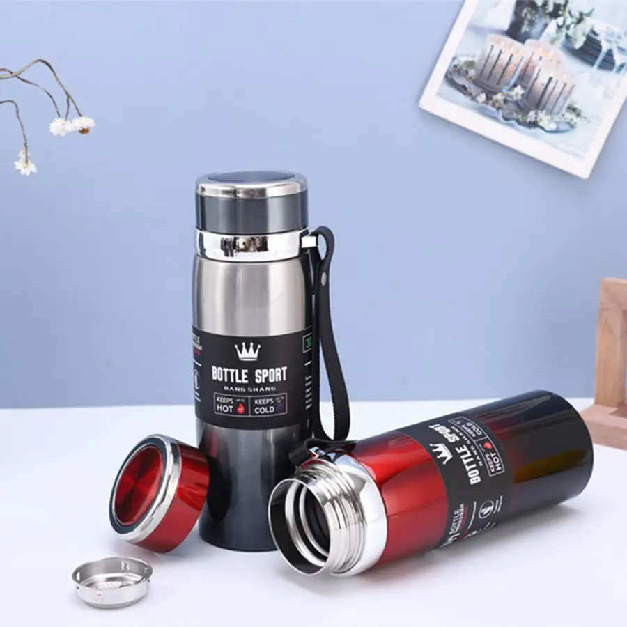 Business Sports Water Bottle, 316 Stainless Steel Insulated Cup, Portable Strap Large Capacity Vacuum Flask, Ideal for Travel & Outdoor Use, Portable Vacuum Flasks, Drinkware Flasks, Insulation Flasks