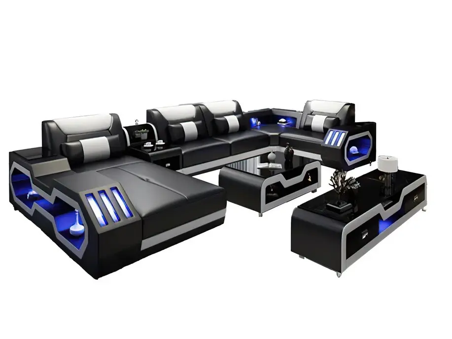 Artia Modern Leather Sectional with Console