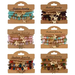 4 Sets Bohemian Stackable Bead Bracelets for Women Stretch Multilayered Bracelet Bangles Set Multicolor Boho Jewelry