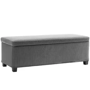 HOMCOM 44 Inches Storage Ottoman Bench, Foot Rest with Removable Lid, Legs, End of Bed Bench, Corduroy Storage Chest, Padded Seat, for Living Room, Bedroom, Entryway, Gray